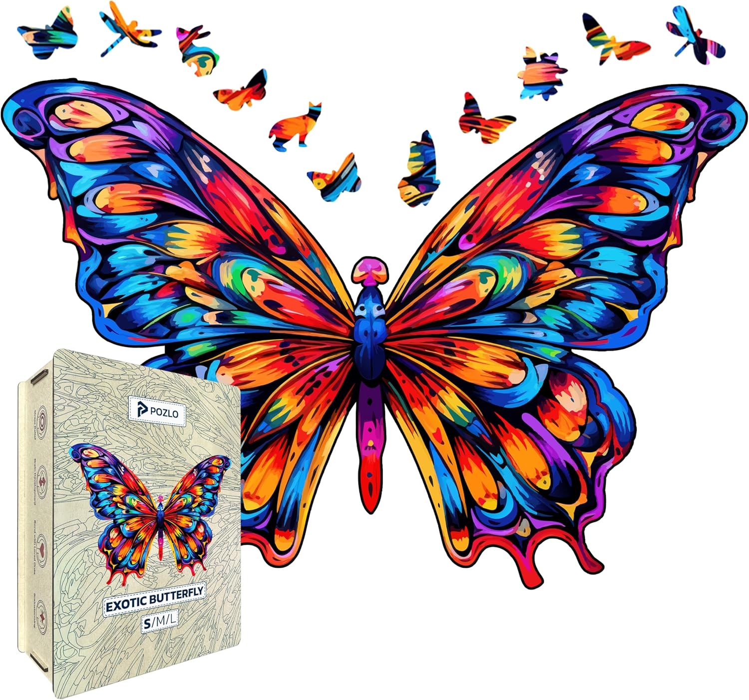 Exotic Butterfly Wood Puzzle - Butterfly Wooden Jigsaw Puzzle (Large 193 Pieces 15.6"x10.7" Size)
