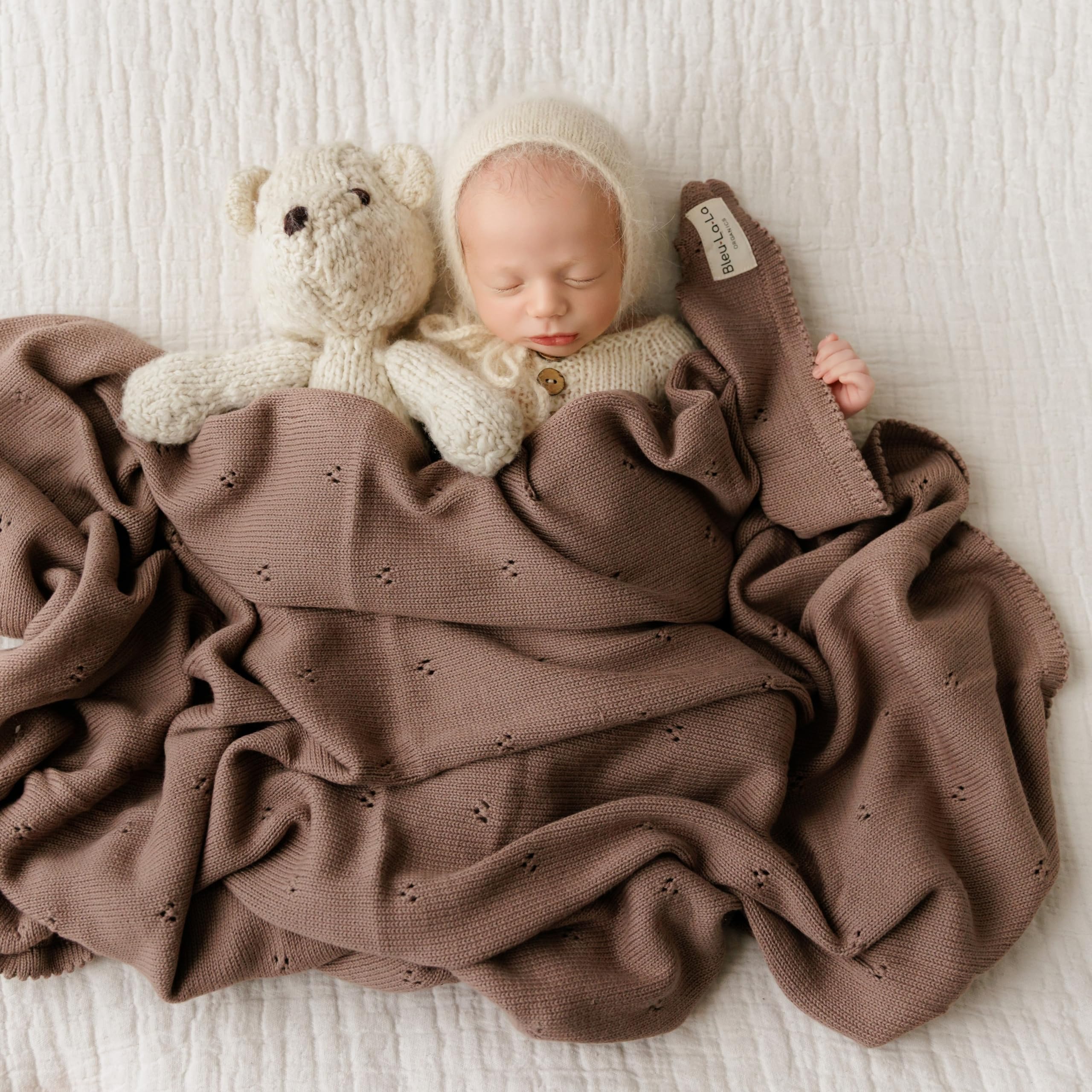 Manta Pointelle para Bebés para Niños y Niñas, 100% de Lujo de Algodón Suave para Envolver en la Cuna o Cochecito, Manta de Regalo para Recién Nacidos, Bebés y Niños Pequeños (Moca)