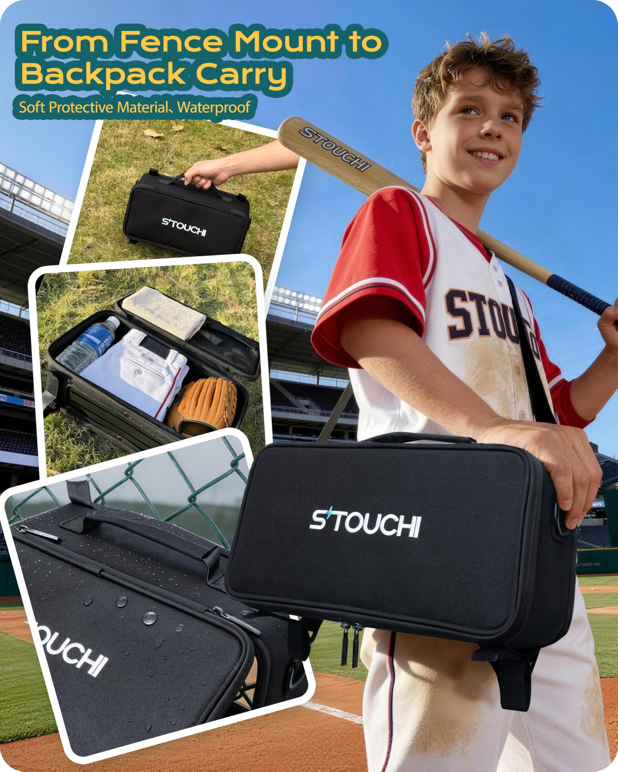 Stouchi Game Changer Mounting Kit, All-in-One Soft Fabric Fence Mount Bag with Anti-Glare Shade & Storage, Portable Fence Mount for Baseball Softball Tennis, Compatible with iPhone/GoPro/Mevo Start - 3