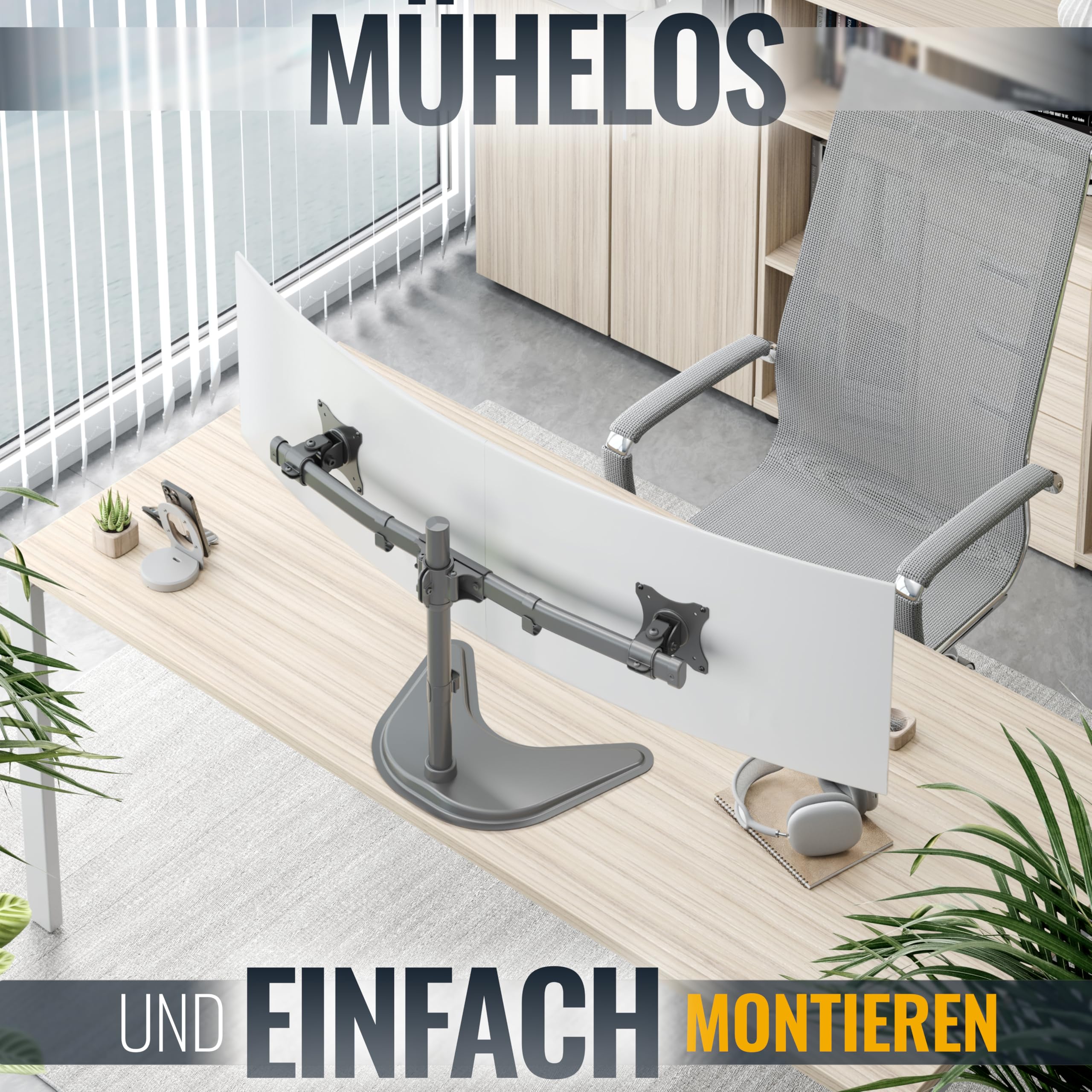 Ricoo Monitor Halterung 2 Monitore Tischhalterung TS8211 Monitorhalterung für 13–27 Zoll Monitorarm zur Tischmontage VESA 75x75 100x100 Bildschirmhalterung schwenkbar Monitorhalter höhenverstellbar – Bild 2