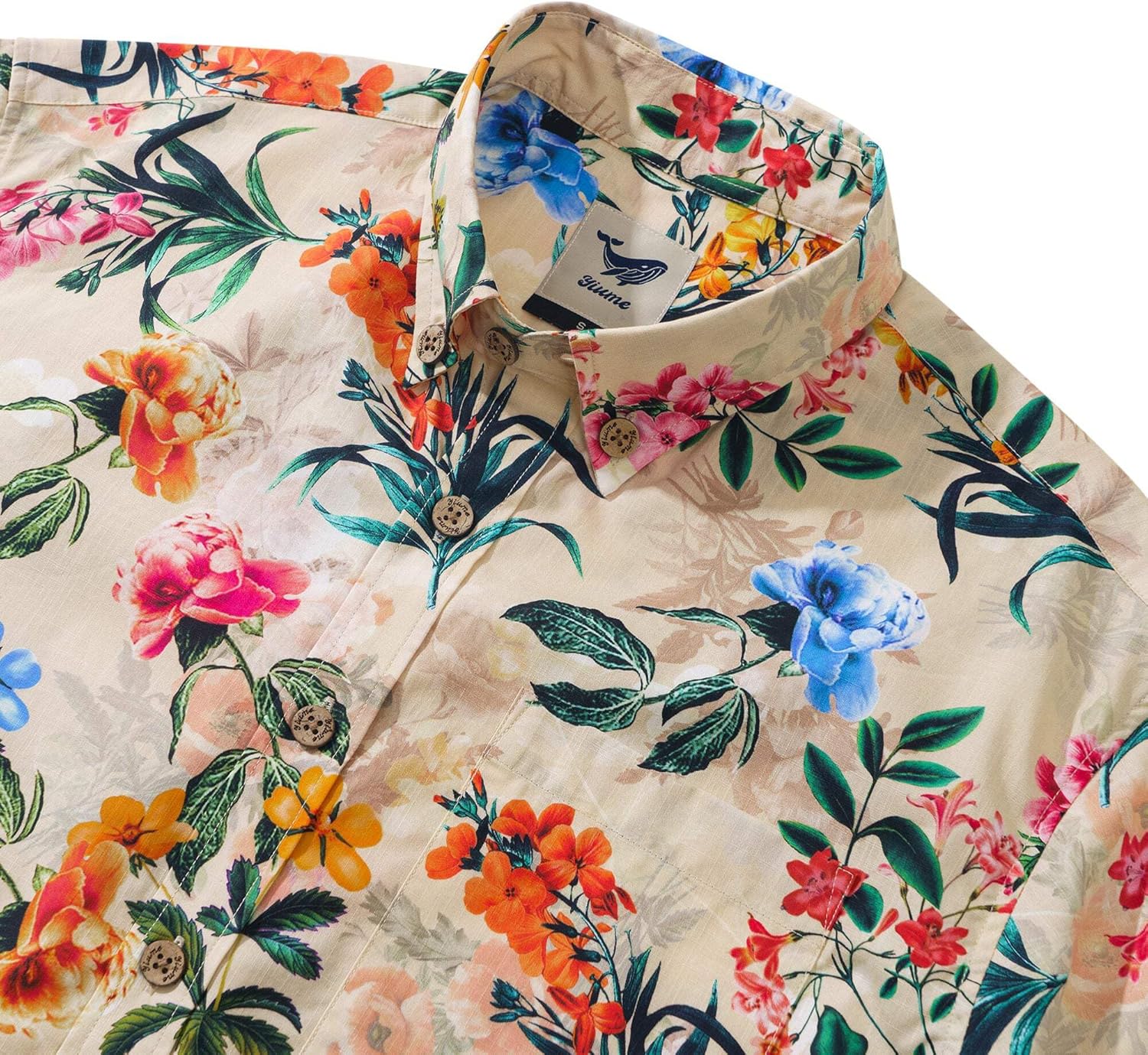 YIUME 1930s Floral Hawaiian Shirt Mens 100% CottonShort Sleeve Button-Down Aloha Shirt Floral Radiance