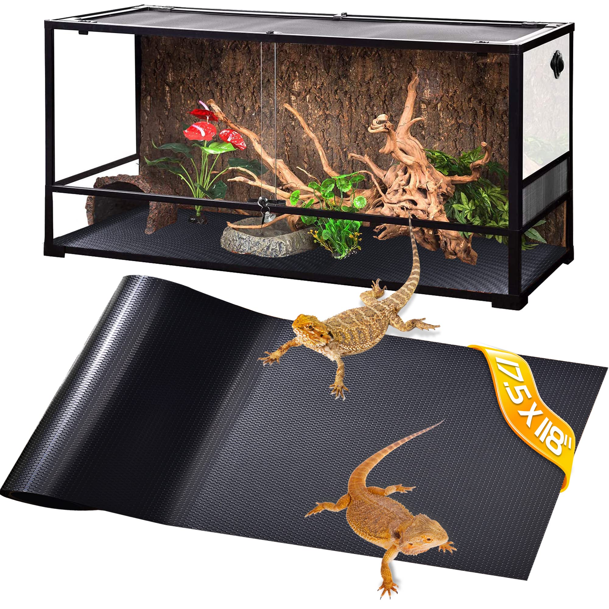 Reptile Mat,Reptile Substrate for Terrarium,Bearded Dragon Accessories,Durable and Dirt Resistant Reptile Carpet,Safe for Your Reptile,17.5X118 inches