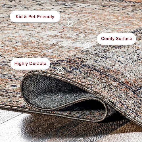 Miniatura 3 de nuLOOM Charvi - Alfombra decorativa con flecos de medallón envejecido, 3 x 5, multicolor