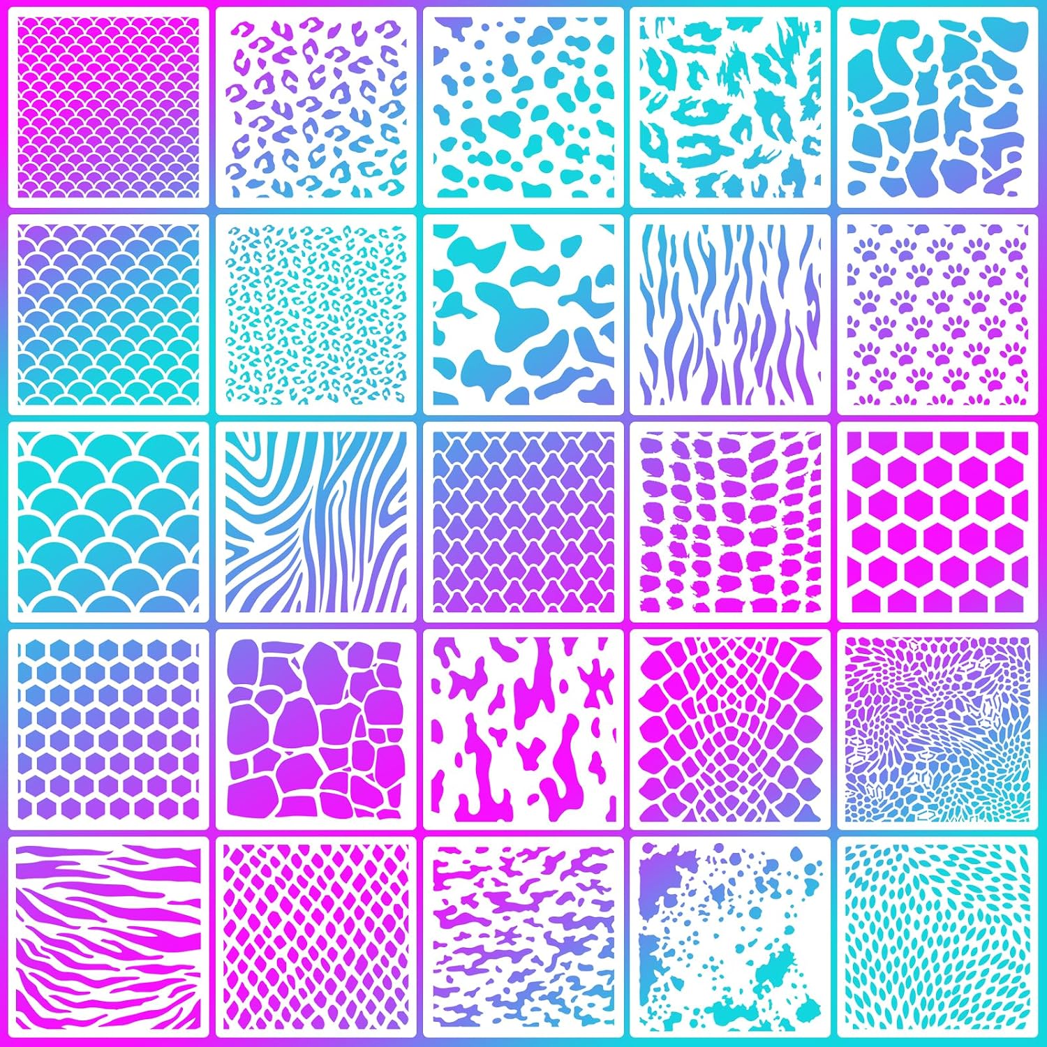 25 Pcs Scroll Tile Cookie Stencils, Reusable Floral Baking Stencils for Cake Decorating Royal Icing DIY Biscuit Painting Coffee and Dessert Design Tools, 6x6 Inch