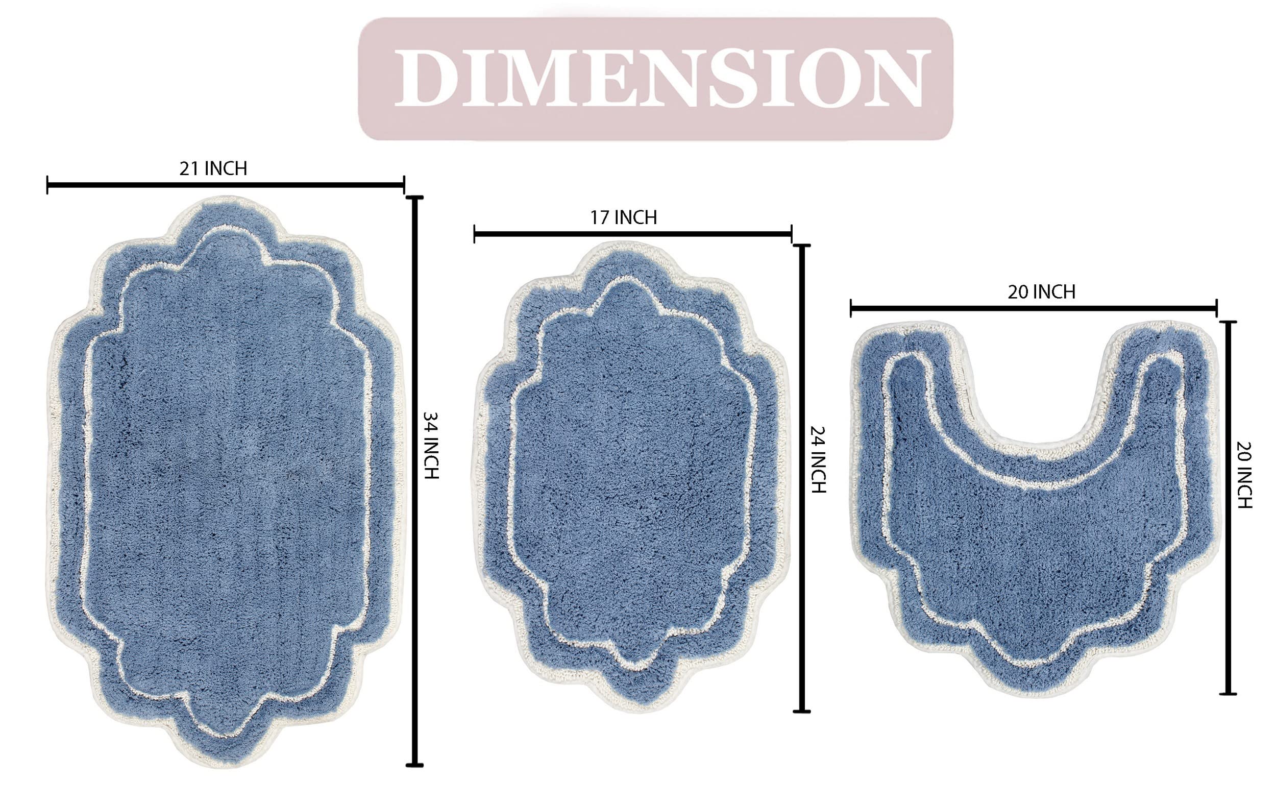 Home Weavers Colección Allure en Color sólido 100% algodón, Alfombra de baño, Supersuave y Absorbente, Lavable a máquina, Juego de 3 Piezas con Contorno, Azul