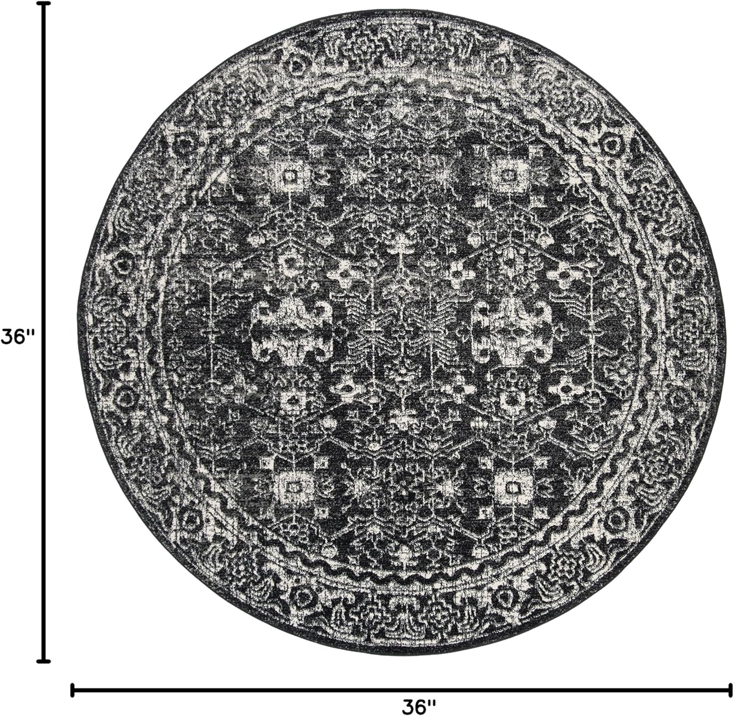 SAFAVIEH Evoke Collection 3' Round Charcoal / Ivory EVK270K Shabby Chic Distressed Non-Shedding Dining Room Entryway Foyer Living Room Bedroom Area Rug