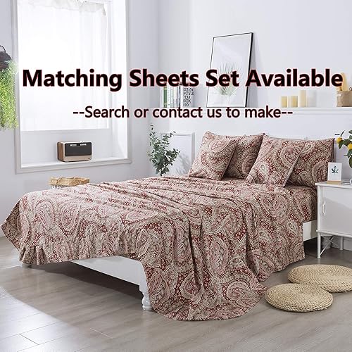 Miniatura 7 de FADFAY Juego de funda de edredón de cachemira 100% algodón, ultra suave, rojo y beige, reversible, con cierre de cremallera oculto, 3 piezas, 1