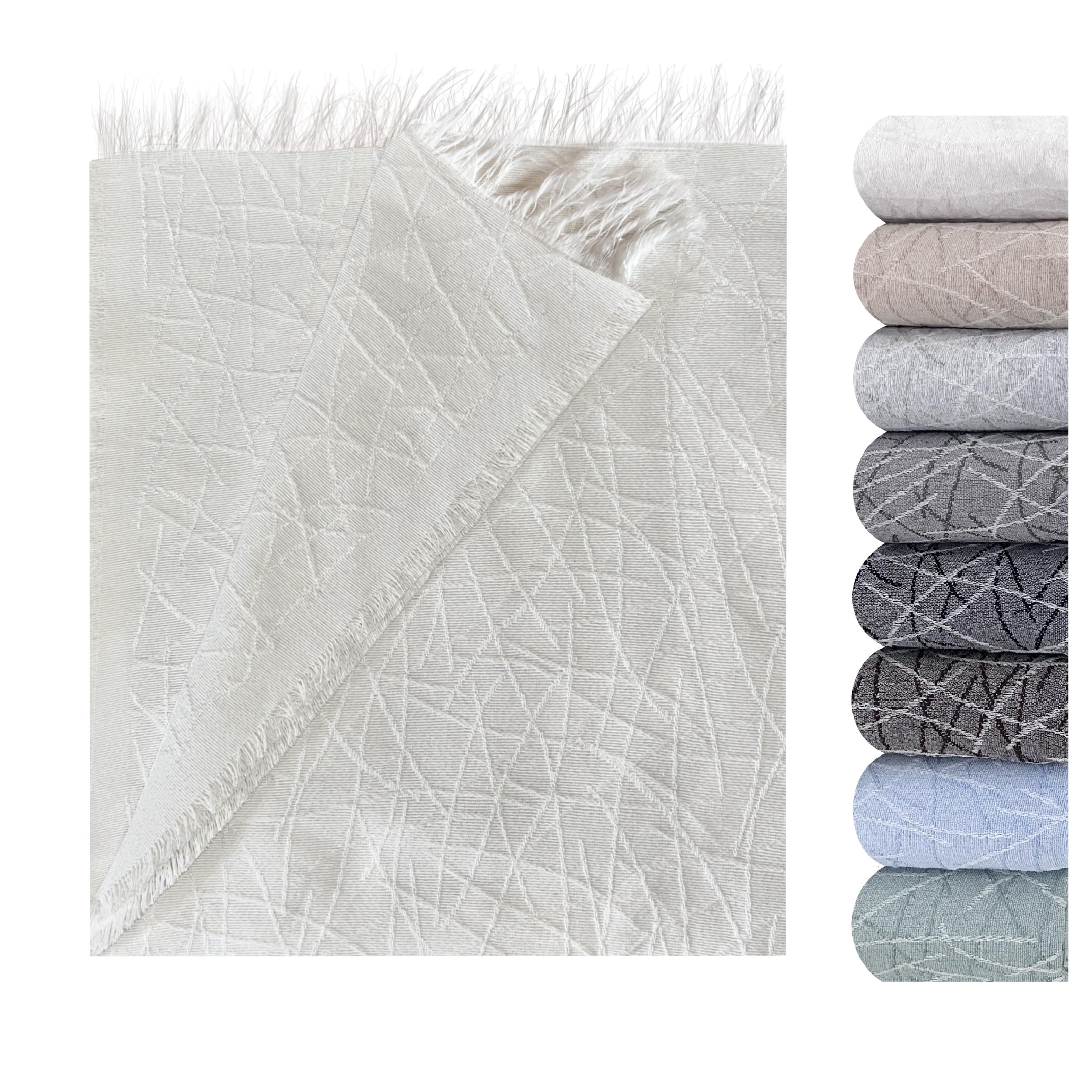 GFD Textiles - Colcha Foulard Lagos Blanco Beige 230x290 cm | Manta Plaid Foulard Protectora para Sofá Grande y Cama King | Diseño Jacquard