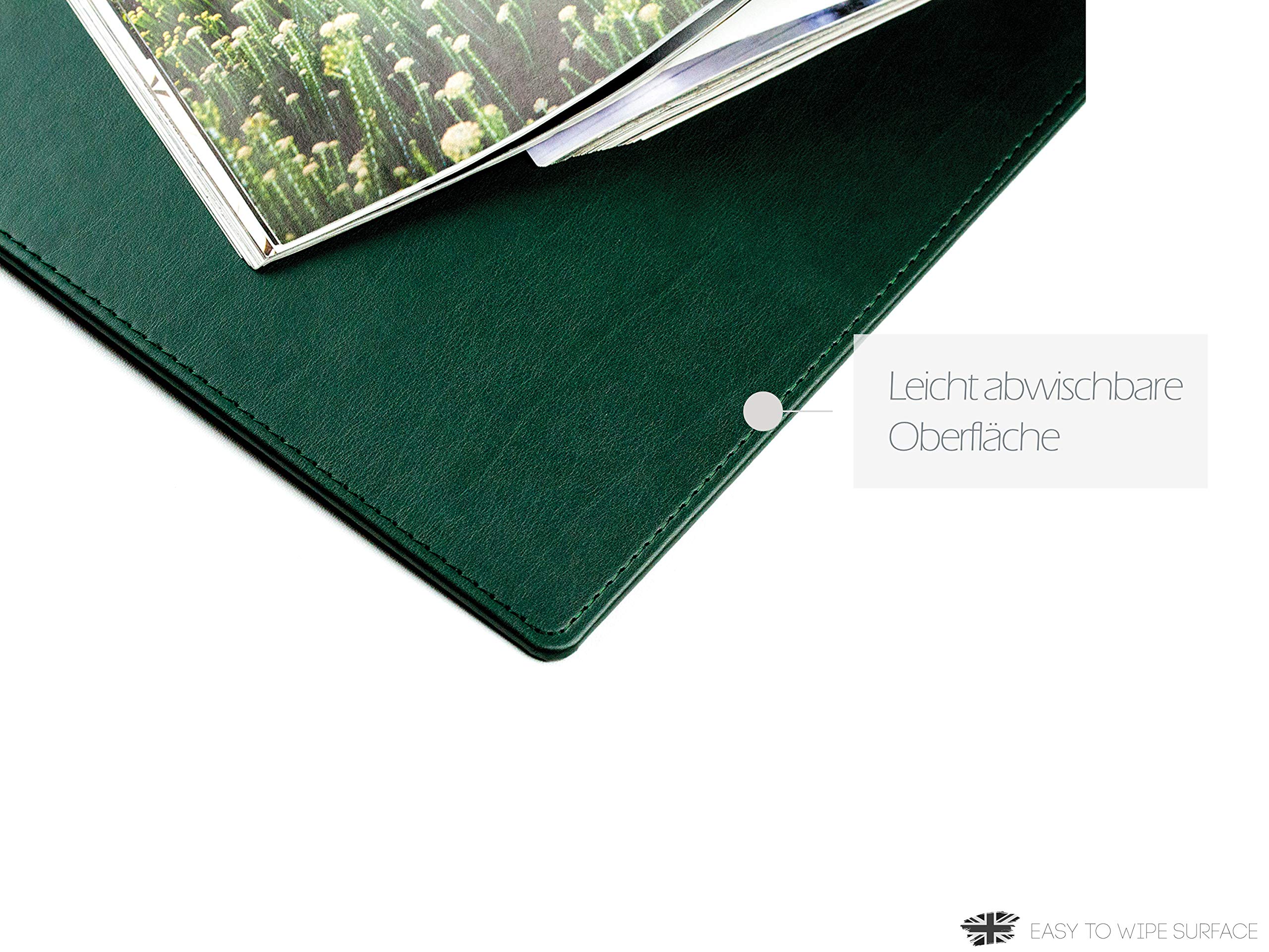DELMON VARONE - Personalisierbare Schreibtischunterlage XXL aus veganem PU Lederimitat in Grün, Rutschfeste Schreibunterlage abwischbar, Schreibtisch Unterlage geeignet als Mouse Pad, groß 65 x 45 cm