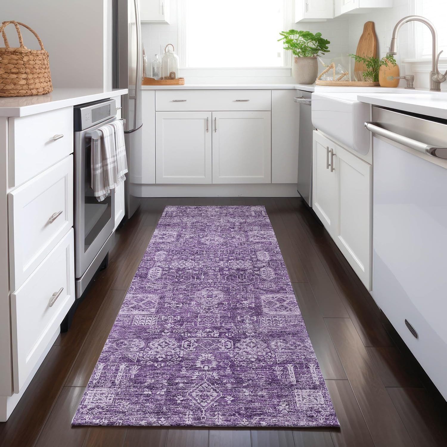 Addison Rugs Chantille ACN637 Purple 2'3" x 7'6" Indoor Outdoor Hallway Runner Rug, Stain Resistant Washable Kitchen Area Carpet for Bathroom, Laundry and Bedroom Rug