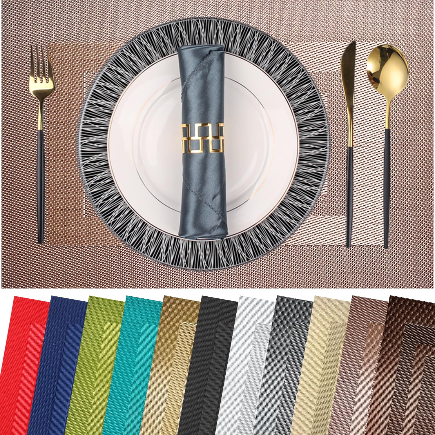 PIGCHCY Placemats,Durable Placemats for Dining Table,Washable Woven Vinyl Kitchen Placemats Set of 4 (Brown) — Amazon image 17