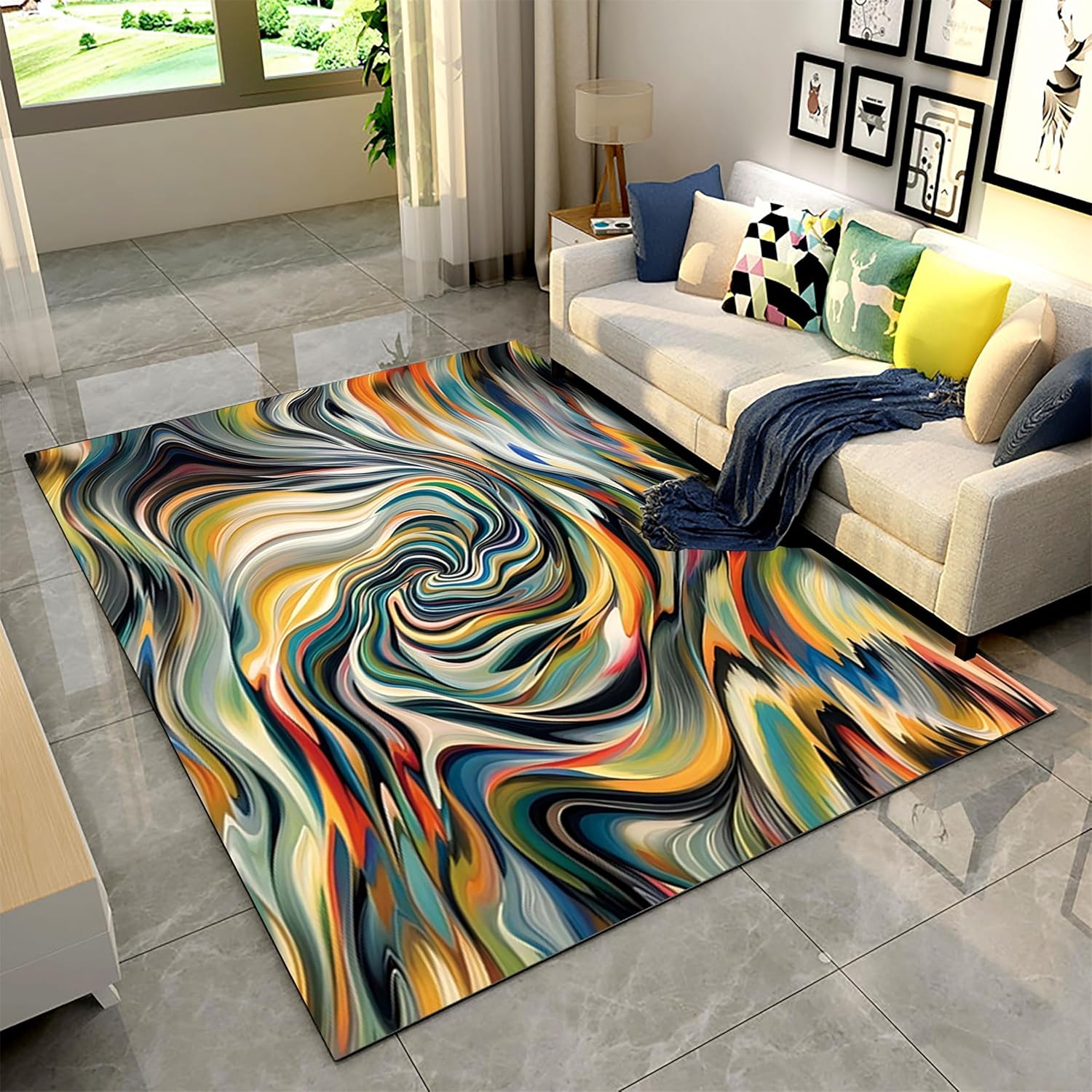 Abstract Area Rug,2x3ft,Abstract Ink Art Multicolor Stripes Background Rug,Modern Style Home Decor Colorful Carpet for Living Room, Bedroom,Kitchen,Bathroom Soft Non-Slip Machine Washable