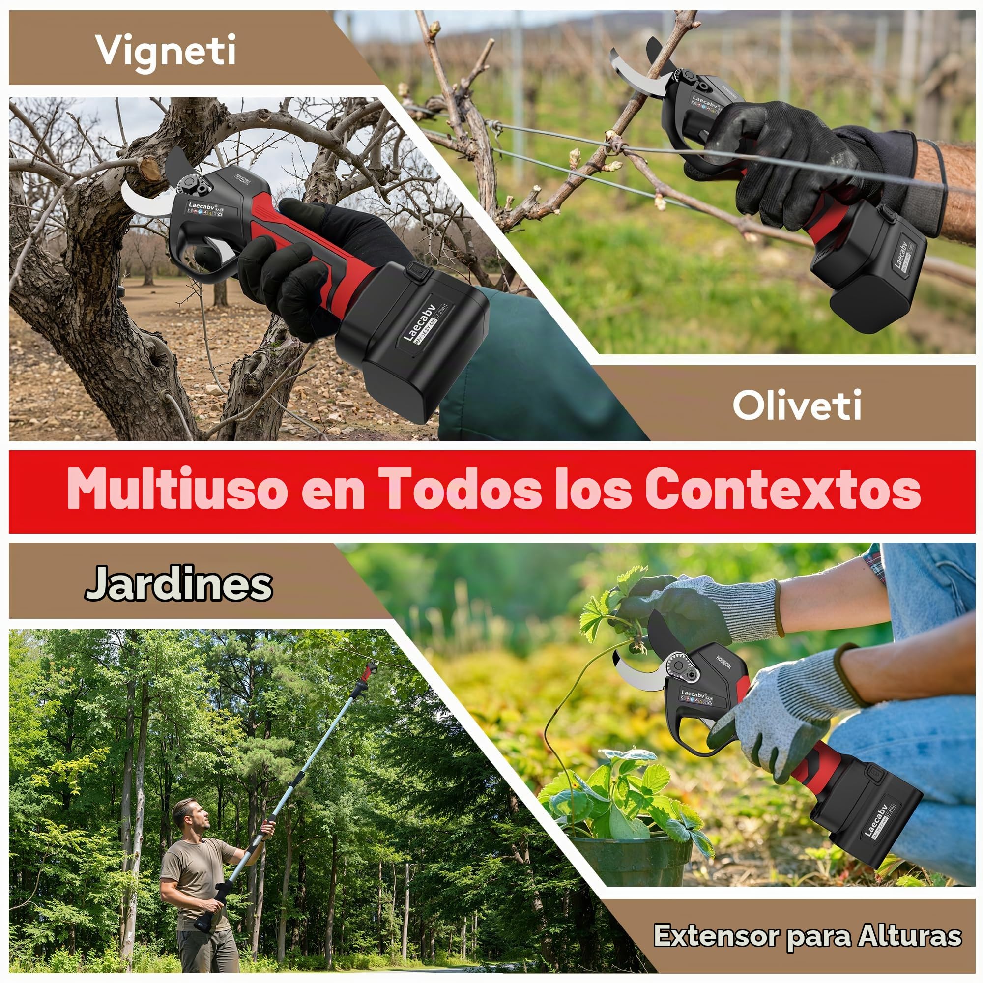 Tijeras de Podar Electricas, 35mm 2 baterías de litio de 4Ah Tijeras De Podar Electricas Para Poda De Ramas De Árboles (LA35)