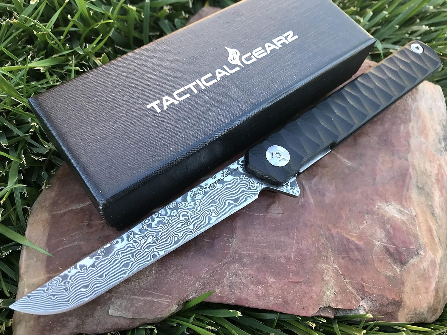 TACTICAL GEARZ Damascus Pocket Knife for EDC! G10 Handle