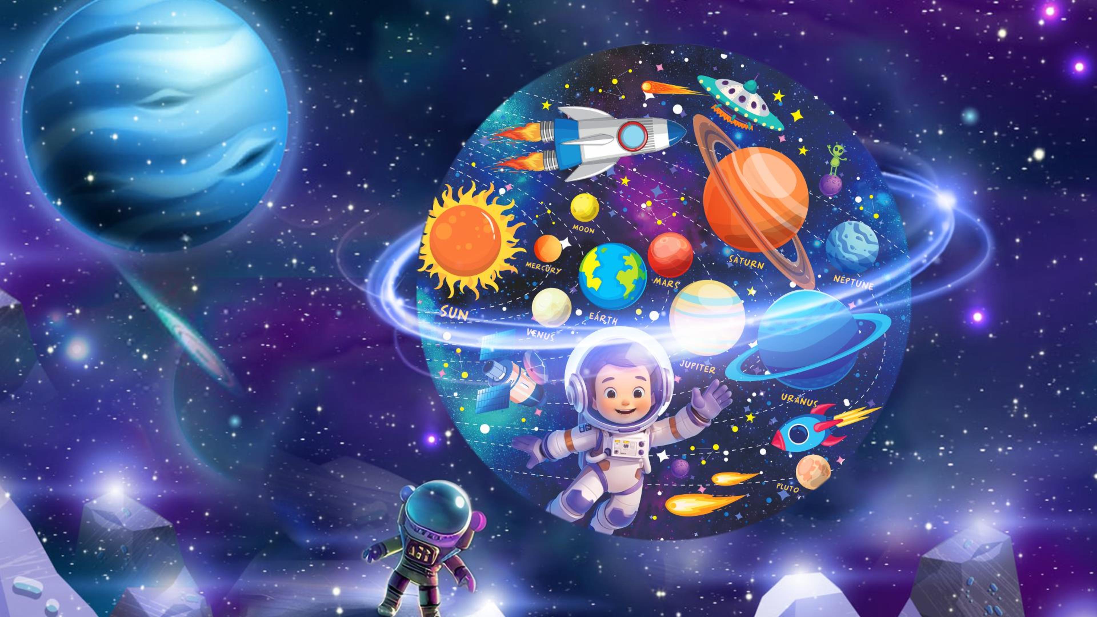 Jumbo Double-Sided Floor Puzzle For Kids 3-8 - 35 Piece Solar System & Underwater World (2 X 1.45 Ft) Educational Learning Toy