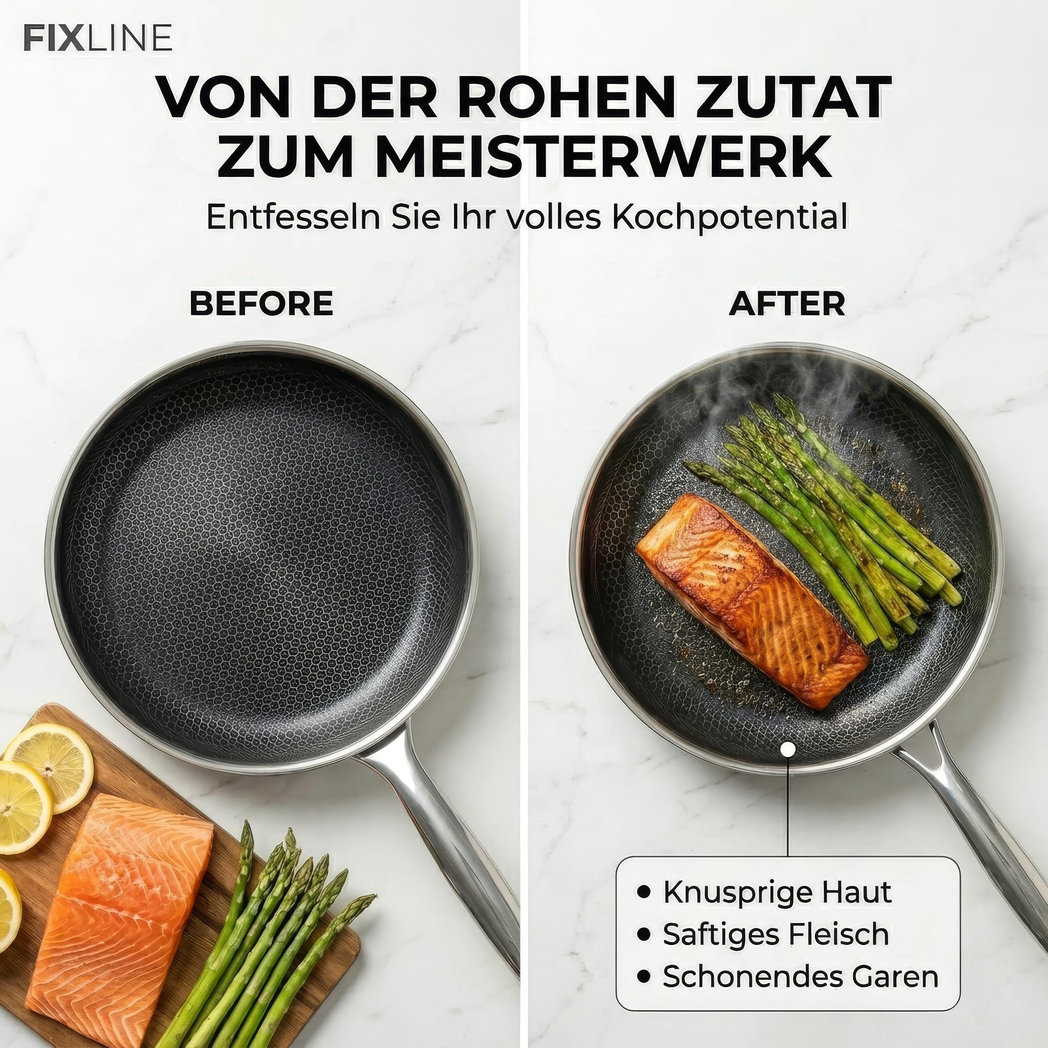 FIXLINE® Premium Wabenpfanne Ø20cm - alle Herdarten inkl. Induktion - kratzfeste Antihaftbeschichtung - Backofen bis 250℃ - edles Wabendesign - Allrounder Pfanne für jeden Einsatz