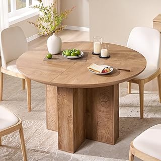 OKD 47" Round Dining Table for 4 People, Modern Pedestal Kitchen Table with Stable Cross Base & Thick Wood Top, Circle Dinner Table for Dining Room, Kitchen, Living Room, Light Tree Knot (Table Only)