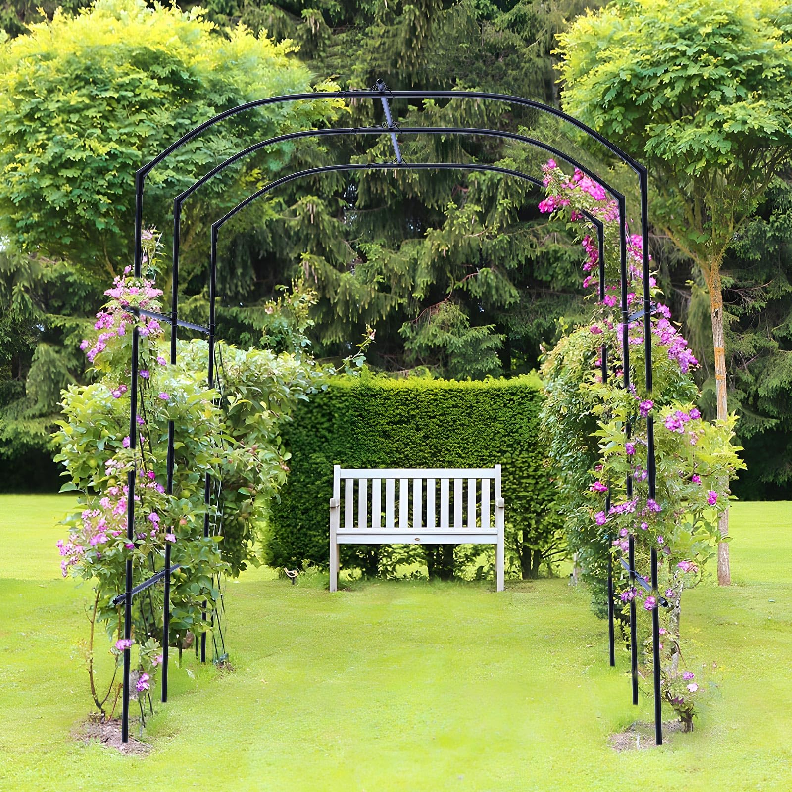 Rankhilfe gurken 220cm hohes Rankhilfe Rankbogen aus Metall Gartenbogengitter mit Gartenklammern und gedrehtem Riemen für Kletterpflanzen Wein Gemüse Obst Blumen Hof Rasen (190x180x220cm)