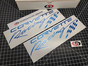 Corvette Racing Decal Script Flag Sticker LS1 LS2 LS3 LS7 LSX Any Color Bright Blue Metallic, 3.0" x 11.5"