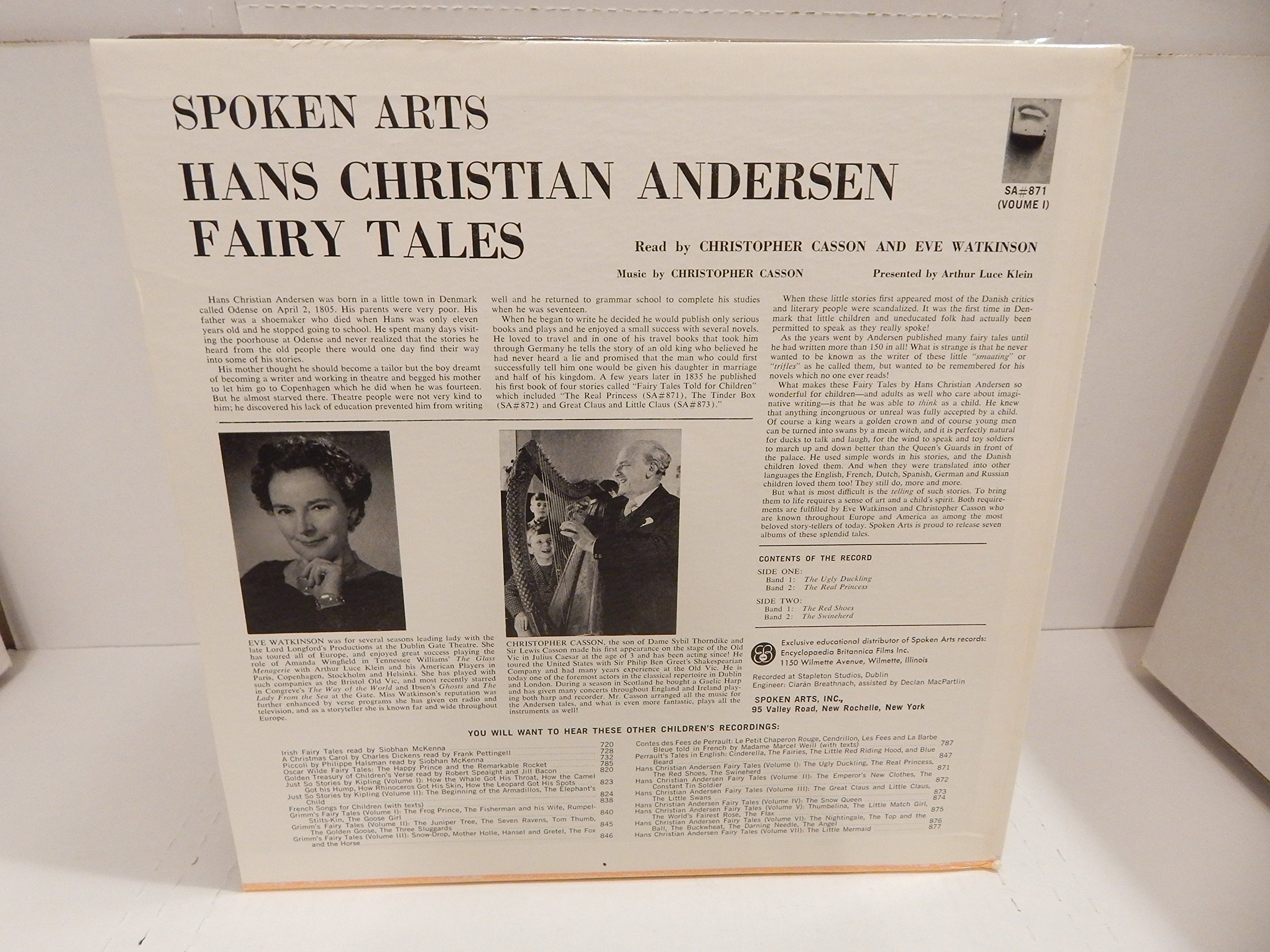 Spoken Arts Treasury of Hans Christian Andersen Fairy Tales - The Ugly Duckling, The Red Shoes, The Swineherd, The Real Princess Volume 1 Vinyl LP Record - Image 2