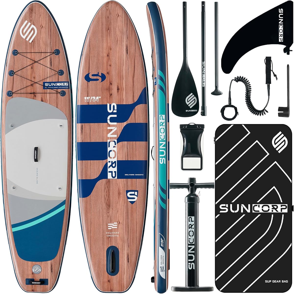 Suncorp 11'x34'' Inflatable Paddle Board, Extra Wide Standup Paddleboard, 420lbs Capacity, Inflatable SUP, Full SUP Kits for Family, Fishing, Yoga&All Skill Levels