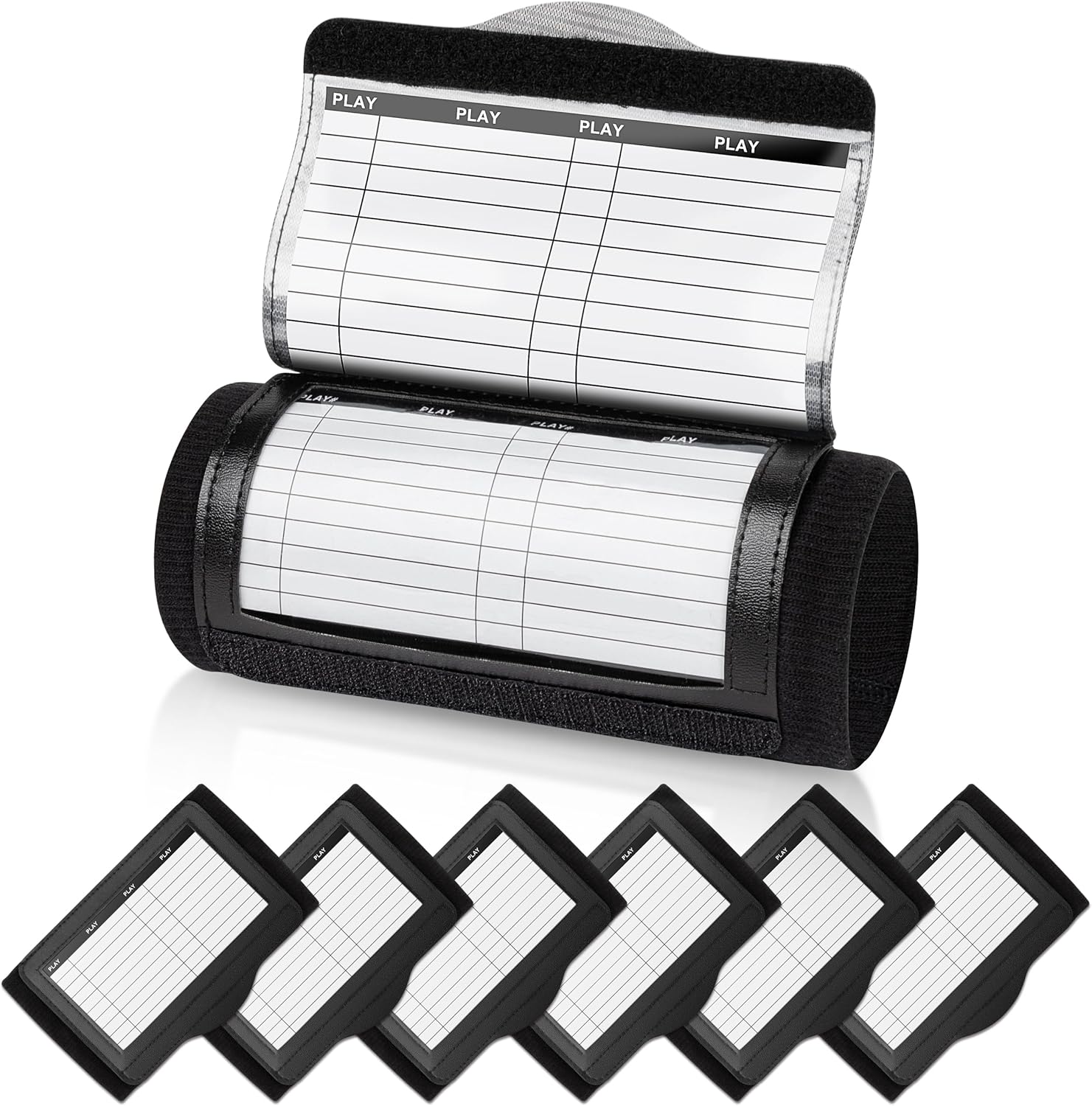 Football Wristbands, Quarterback (QB) Play Wristbands for Plays, Adult Size Playbook Wristband for Signs - 7 Packs (Black)