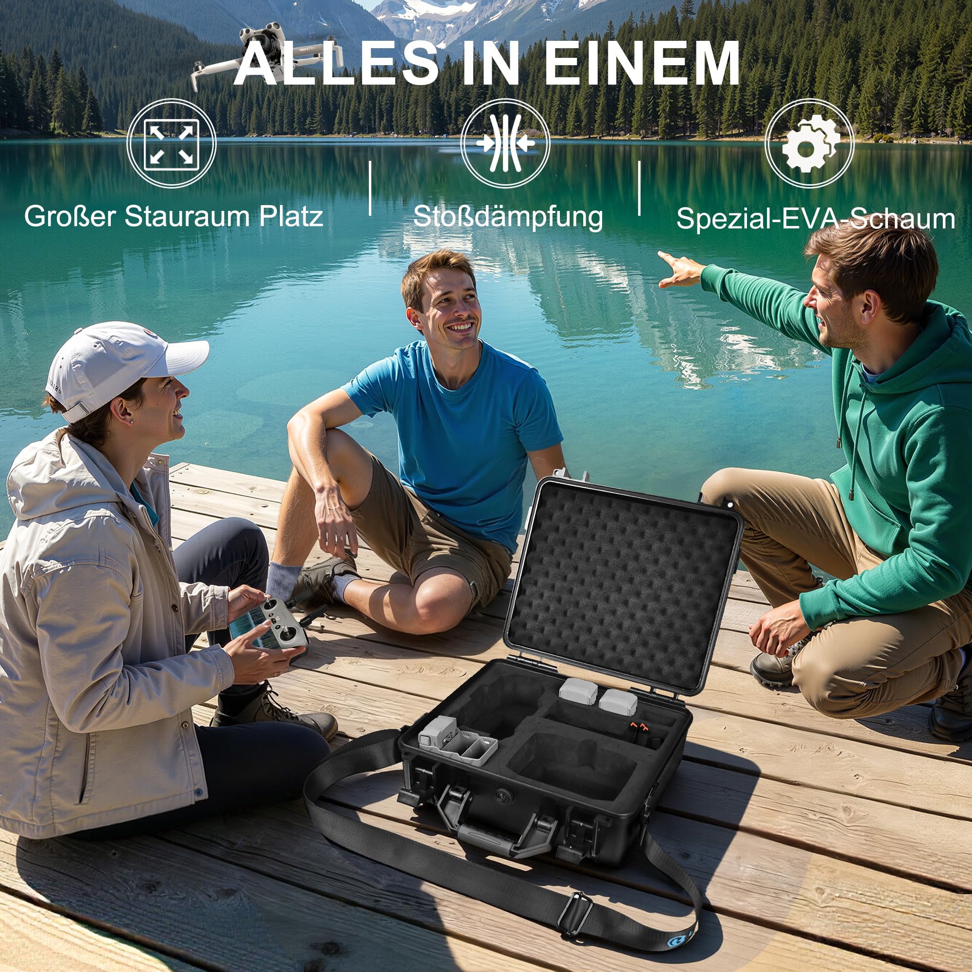 LEKUFEE Wasserdichter Hartschalen-Tragekoffer für DJI Mini 5 Pro Drohne, Fly More Combo, DJI RC 2/RC N3, 6 Akkus, Zweiwege-Ladestation und weiteres Zubehör (nur Koffer)