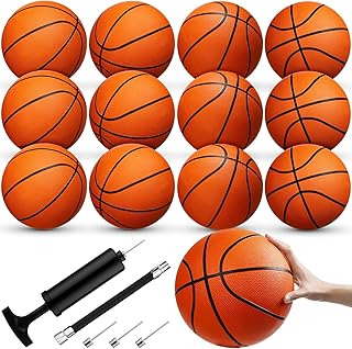 Jexine Baloncesto a granel, 12 unidades de 29.5 pulgadas tamaño oficial 7 baloncesto de goma con bomba de aire para adultos y jóvenes, entrenamiento en interiores y exteriores, juego de entrenamiento