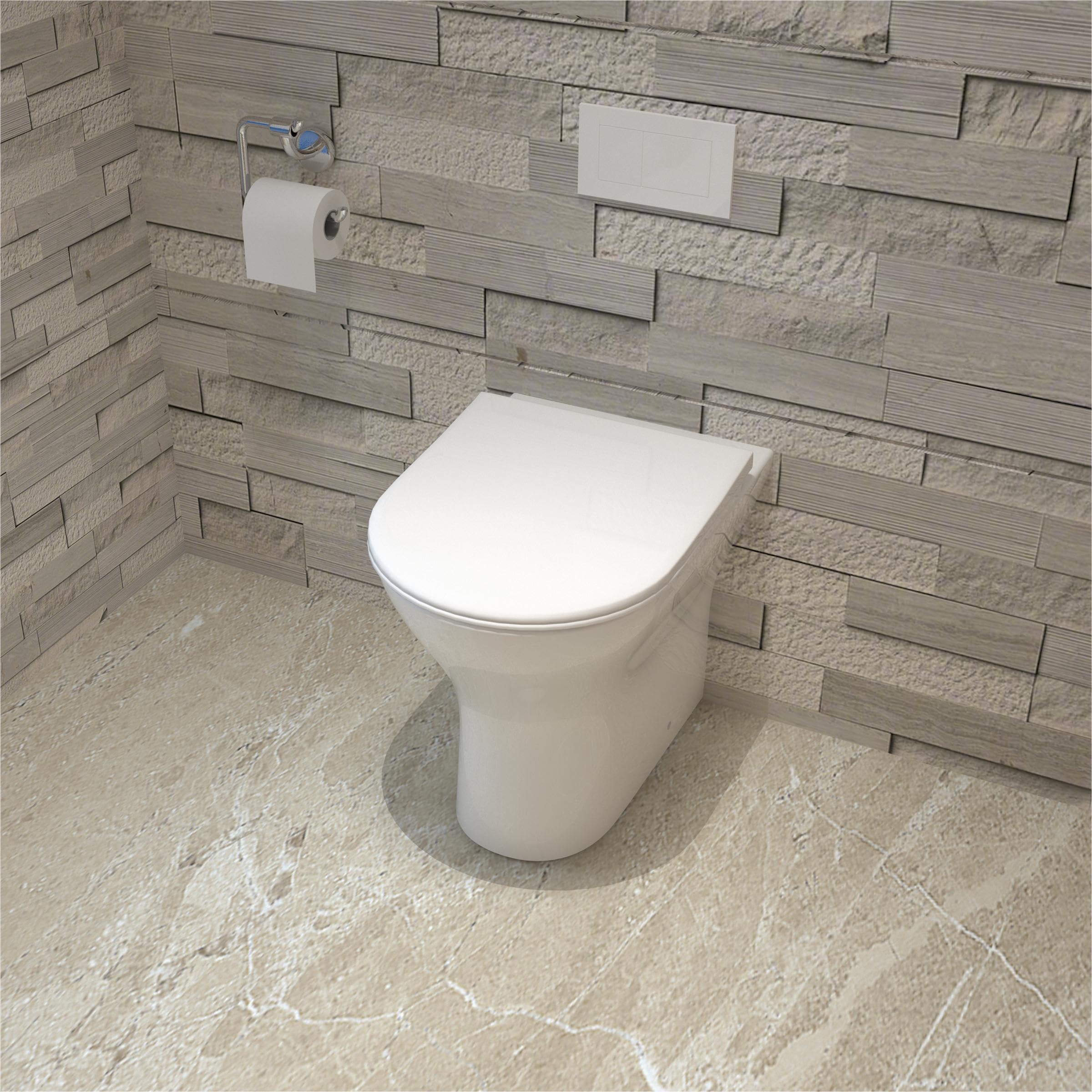 Myb - 06 Bathroom Round Back To Wall Toilet Slim Soft Close Seat (Pp) Pan Btw Wc