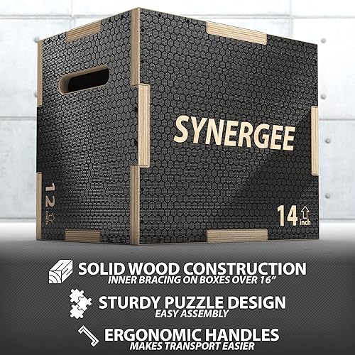 Miniatura 4 de Synergee Caja pliométrica antideslizante 3 en 1 para entrenamiento y acondicionamiento de saltos. Plyo de madera y caja pliométrica suave todo en