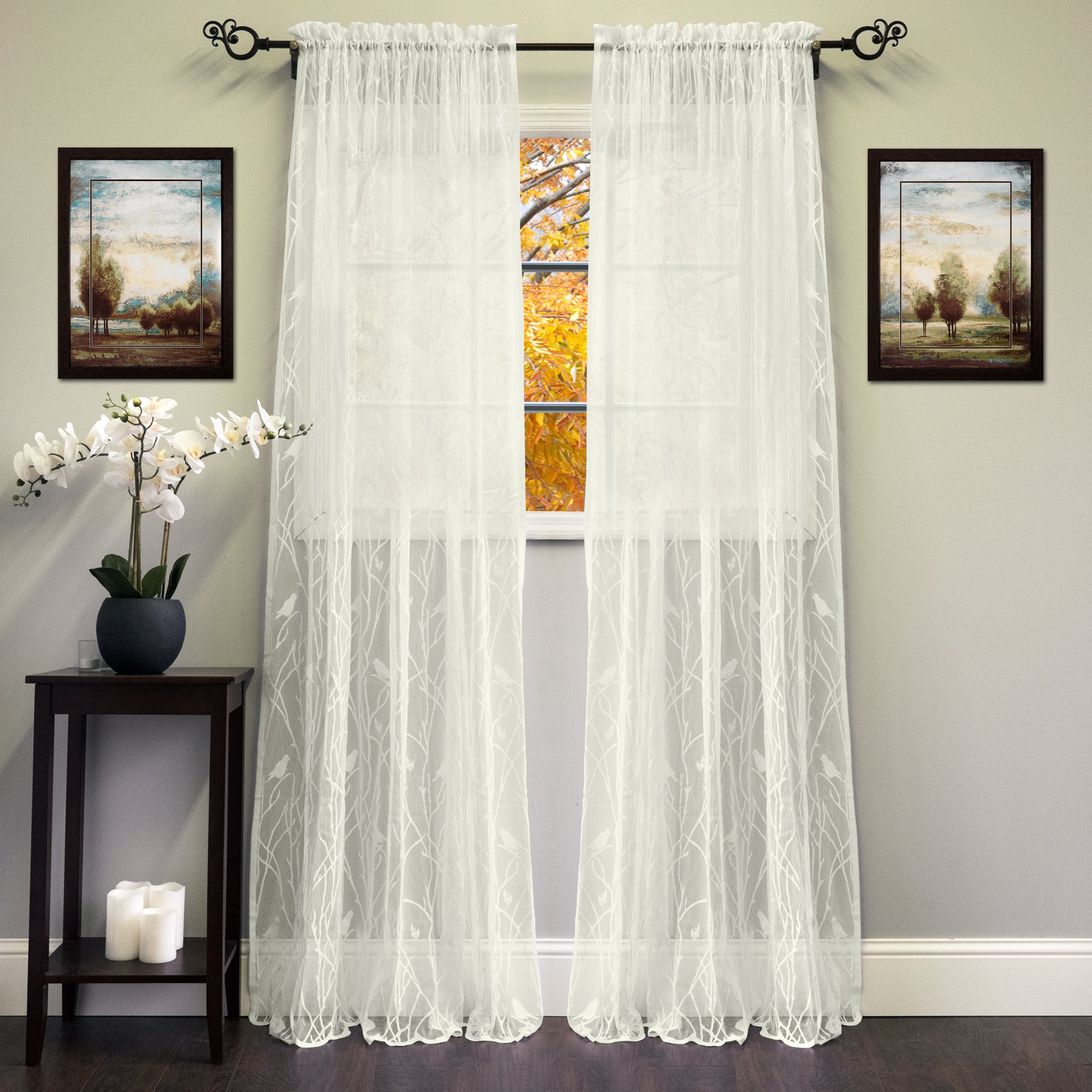 Sweet Home Collection Kitchen Curtains for Windows 40+ Styles &amp; Colors Swag, Valance, Tier Sets &amp; Panels Cafe Curtains for Farmhouse, Rustic, Modern Décor, Songbird Ivory, 84" Panel