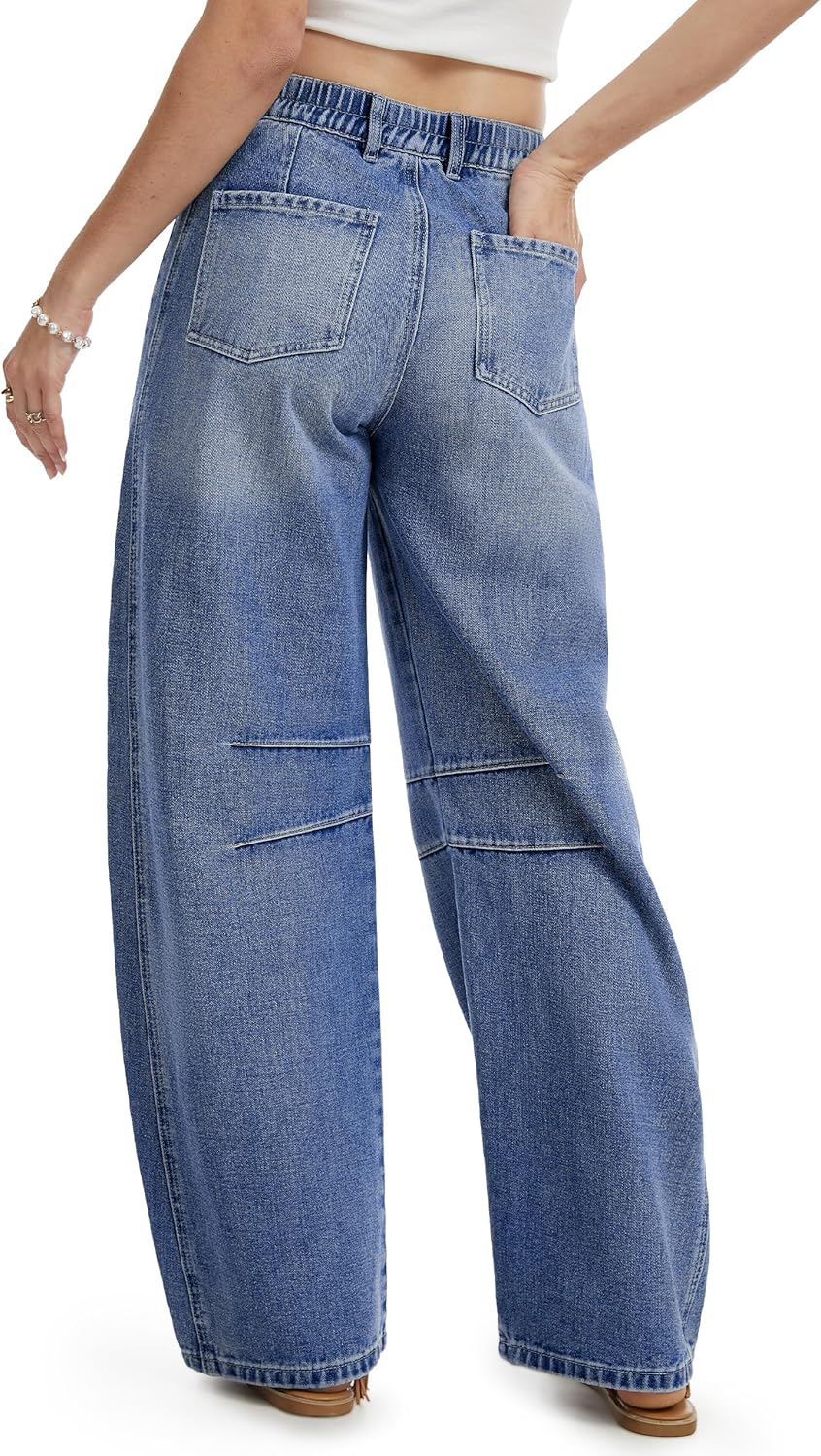 SEVEGO Womens Tall 30/32/34 Barrel Jeans Vintage Wide Leg Mid Rise Baggy Y2k Cropped Relax Fit Denim Trouser Ankle Pants