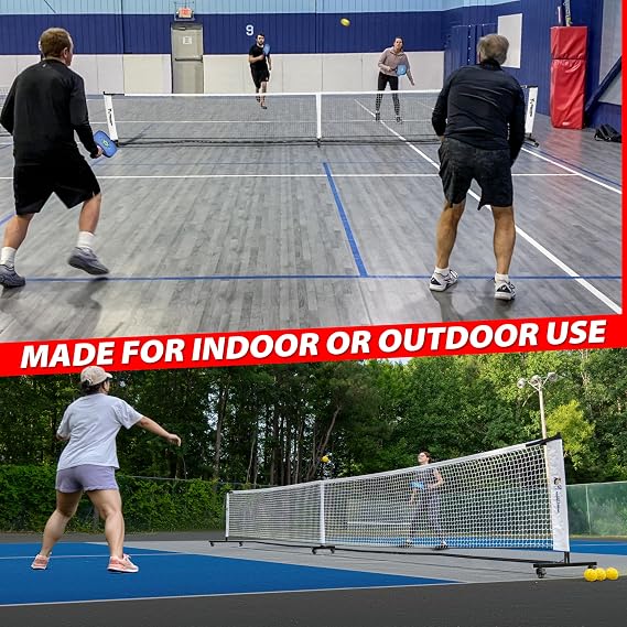 Deluxe Heavy Duty Pickleball Net with Wheels Regulation Size Portable Net System with Lockable Wheels & Wheeled Carry Case | Tournament-Ready, Fast Setup | Backyard, Driveway, Gym & Court Use
