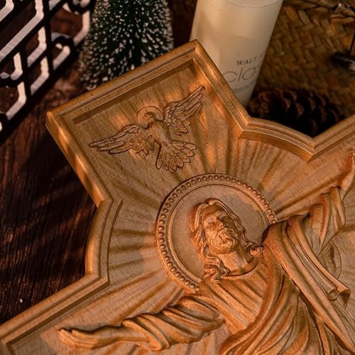 Miniatura 7 de BGCOPPER Cruz de pared de crucifijo hecha a mano con gancho, cruz de Jesús INRI, decoración Wll para iglesia, hogar, habitación, regalos de Navidad