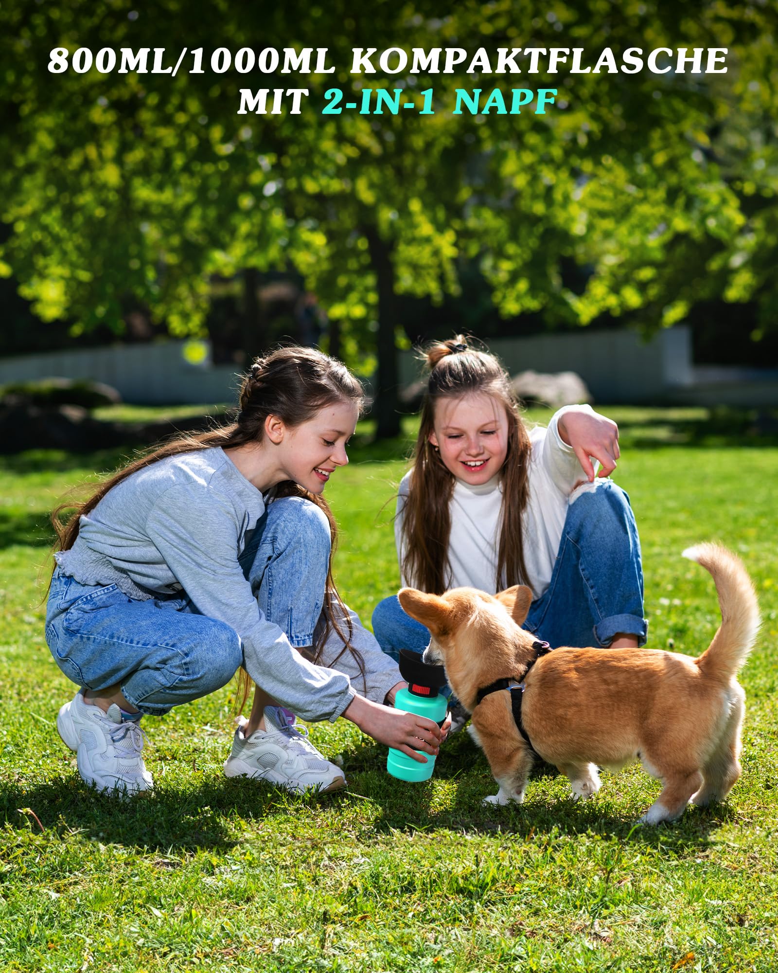 lesotc 800ml Borraccia per Cani Portatile, Borraccia Cane Portatile, con Ciotola per l'Acqua Pieghevole, in Silicone, Adatto per Attività All'Aperto, Viaggi, Passeggiate, Campeggio（Azzurro Chiaro）