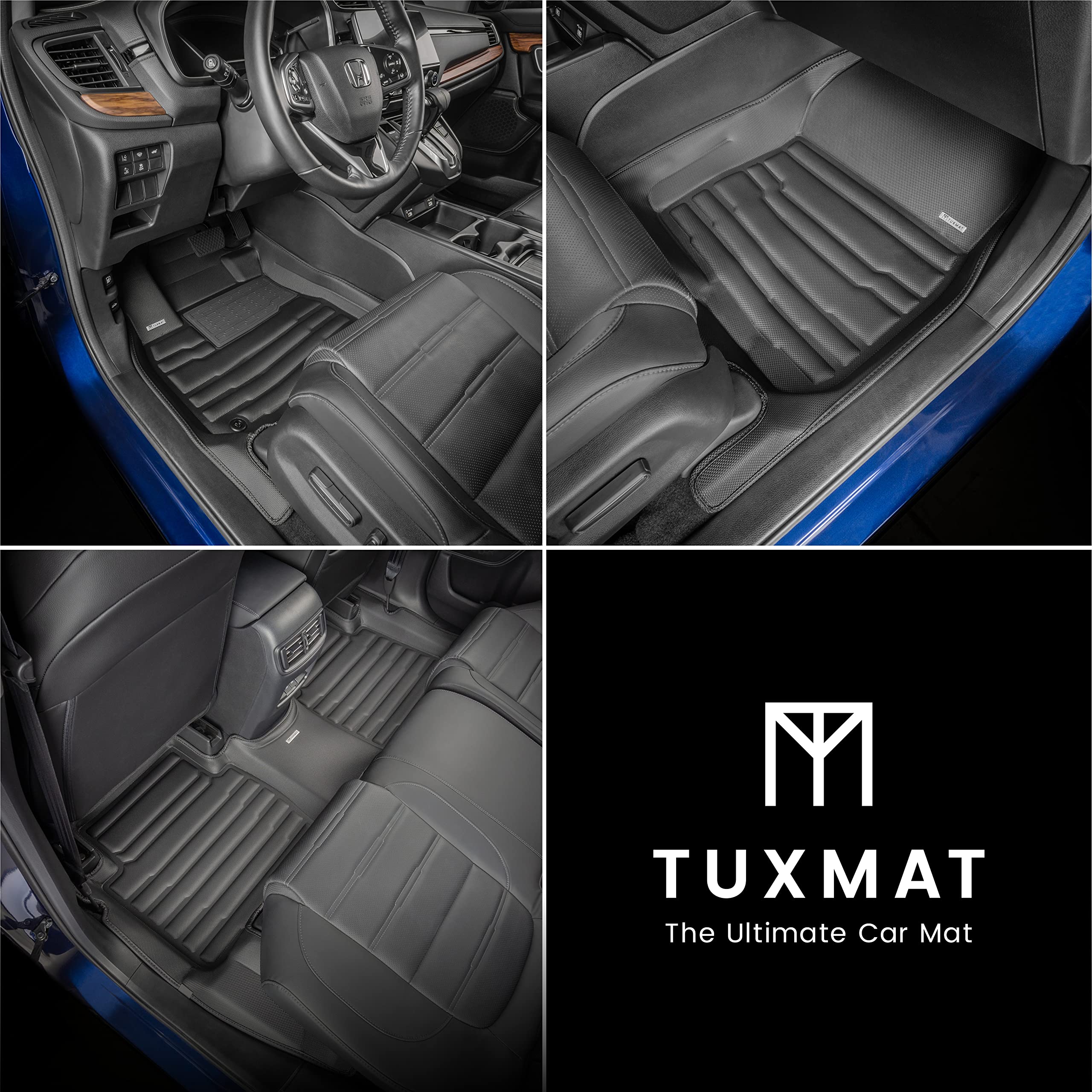 TuxMat - for Honda CR-V 2017-2022 Models - Custom Car Mats - Maximum Coverage, All Weather, Laser Measured - This Full Set Includes 1st and 2nd Rows Black