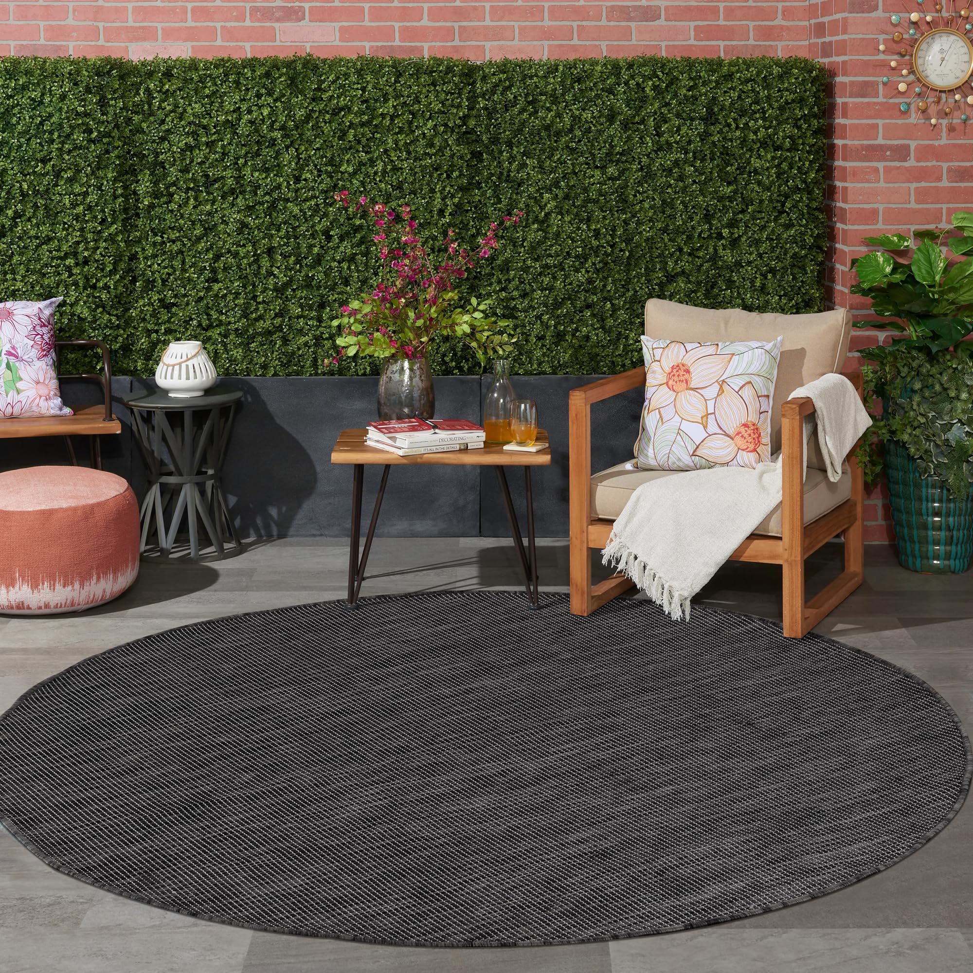 Jimri Alfombra Interior y Exterior – Alfombra Resistente a la Intemperie para balcón, Patio, jardín, salón, Cocina, Alfombra Duradera, Resistente Agua, tamaño 160 cm, Redonda, Antracita