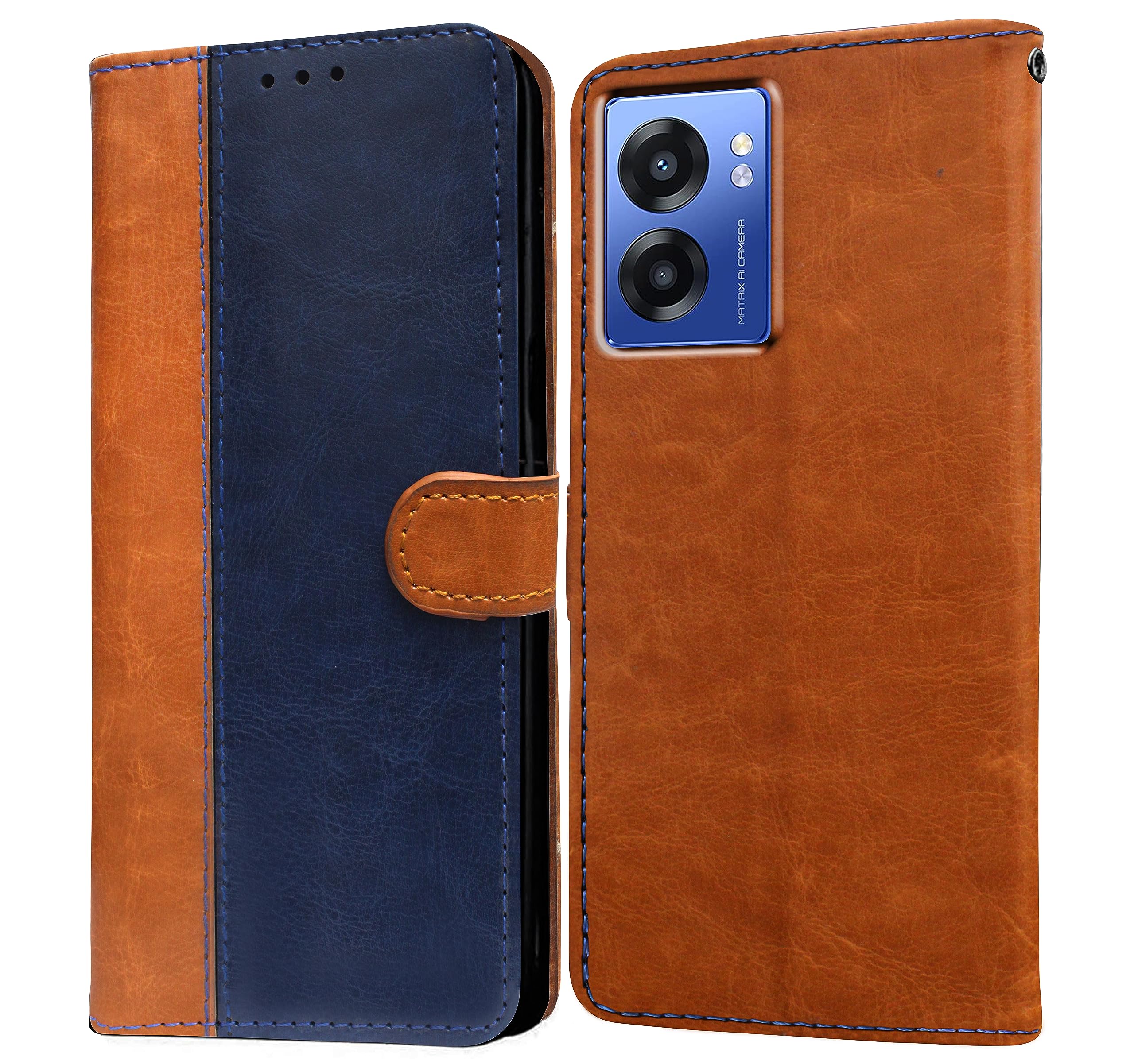 Amazon Brand- Solimo Flip for Realme Narzo 50 5G (Leather_Camel and Blue) (B0CDH12BTM) Amazon Price History, Amazon Price Tracker