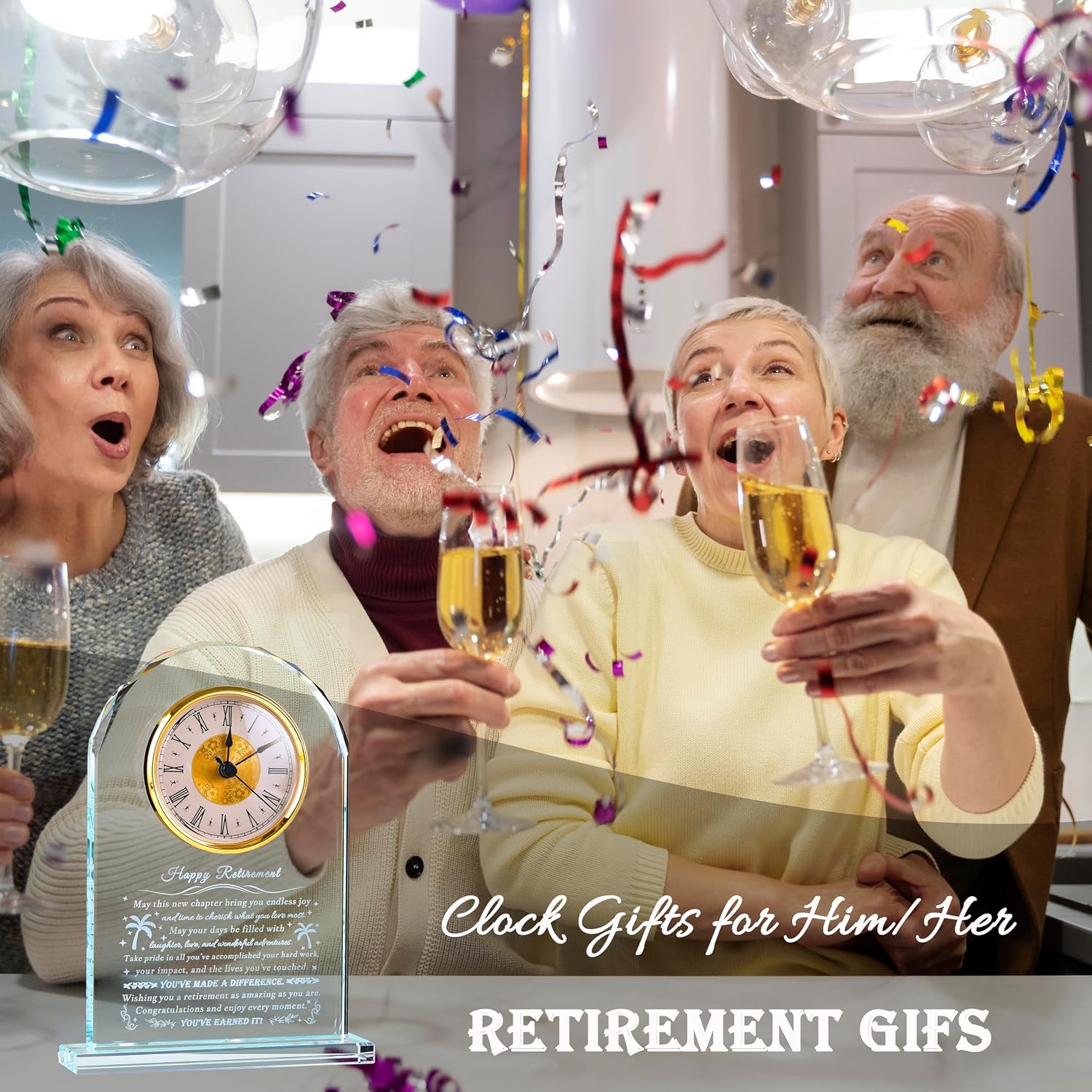 Qianwei Retirement Gifts for Women Men - Crystal Clock Going Away Gift for Coworker Leaving Women Farewell Gifts for Boss Leaving Job, Happy Retirement Present for Nurses Teacher Friend