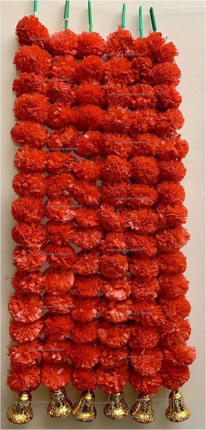 SPHINX Artificial Marigold Fluffy Flowers And Hanging Bells