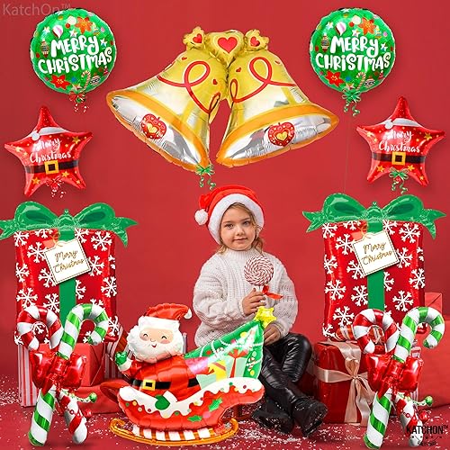 Miniatura 9 de KatchOn, Decoraciones de globos de Feliz Navidad, paquete de 10, globos de Mylar de Navidad, 39 pulgadas, globos de campana de Navidad, globos de