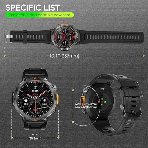 Miniatura 8 de Reloj inteligente militar para hombre (recepción de llamadasmarcación) con linterna LED, 1.45 pulgadas HD resistente al aire libre, reloj