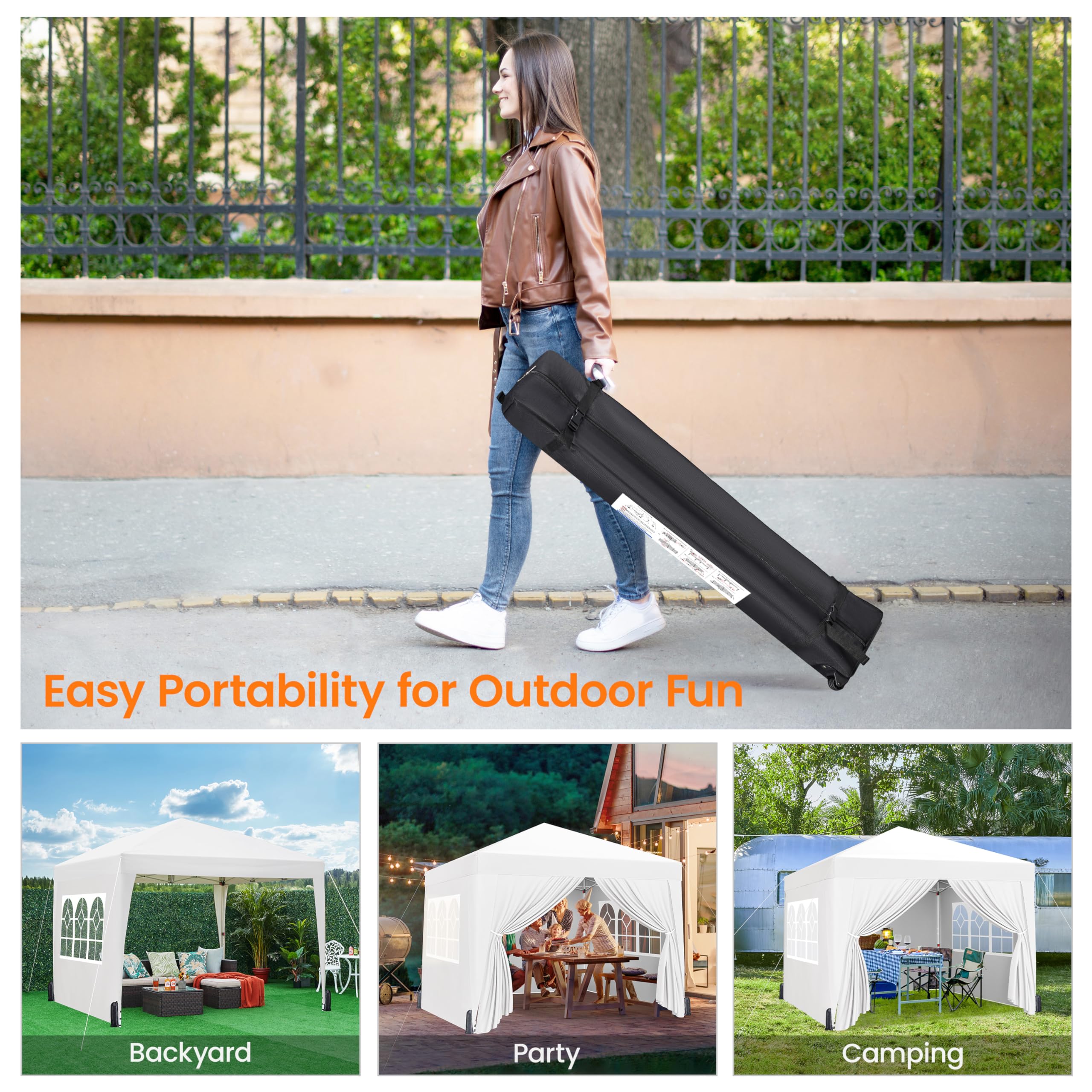 Abician Tonnelle de Jardin 3x3m, Tente de Camping avec 4 Parois Latérales, Tente Pliante pour Jardin Fête Mariage Sport Blanc