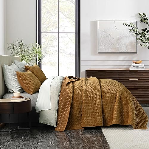 Miniatura 5 de Grassix Juego de edredón de terciopelo tamaño King, juego de ropa de cama de 3 piezas de punto de cruz, juego de edredón ligero de verano, colcha