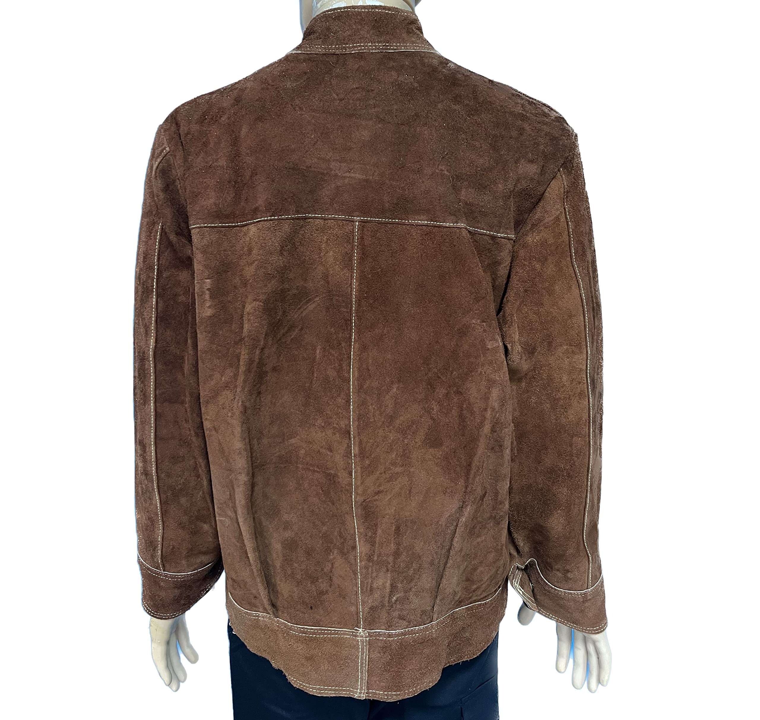 ELCAN Chaqueta de soldadura profesional de cuero marron ignífugo resistente al calor, ropa de trabajo para soldar electrodo, TIG, MIG, MAG, barbacoas, jardinería, chimeneas, hornos… (Talla XL)