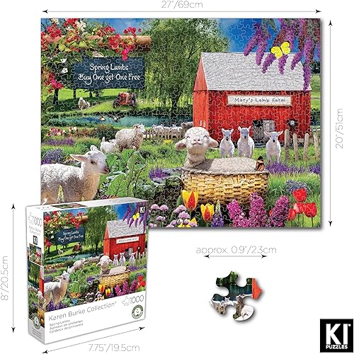 Miniatura 4 de KI Puzzles Karen Burke Spring Lambs - Rompecabezas de 1000 piezas para adultos, 27 x 20 pulgadas, multicolor