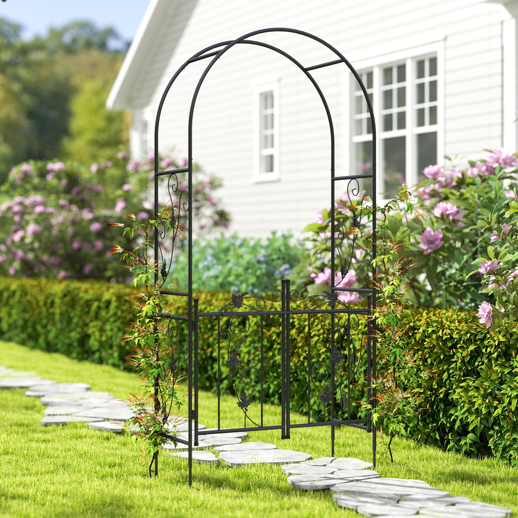 Outsunny Arche de Jardin en Acier, Arceau à rosiers avec Double Porte, pour Plantes grimpantes, rosiers, vignes de glycine, pour décoration de cérémonie, 107 x 45 x 217 cm, Noir