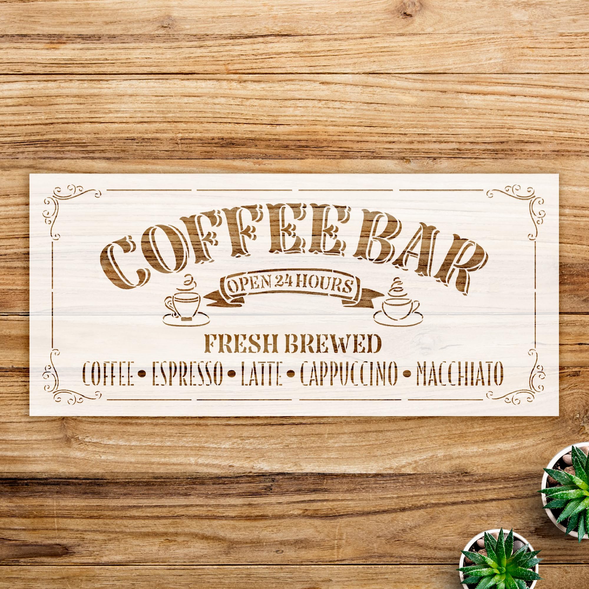 Coffee bar Stencil Pattern for Walls and Crafts, Vintage Design with Coffee Cups, Ideal for Home Decor and DIY Projects - Size A4 (11.0