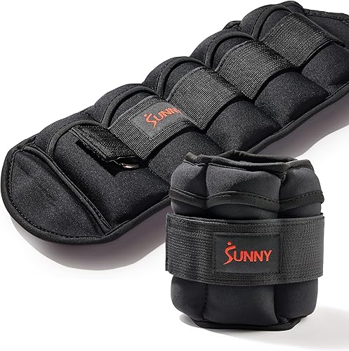Sunny Health & Fitness Pesas de tobillo (par) 1,2,3,4,5 libras, opciones ajustables, resistentes al sudor, correa segura para fitness, caminar,