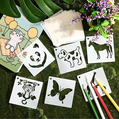 Vista 128 de Augshy Plantillas de Halloween, paquete de 56 plantillas de pintura de calabaza, plantillas de plástico para pintar sobre adornos de madera